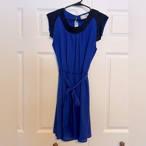 Royal blue and black lace dress, size medium